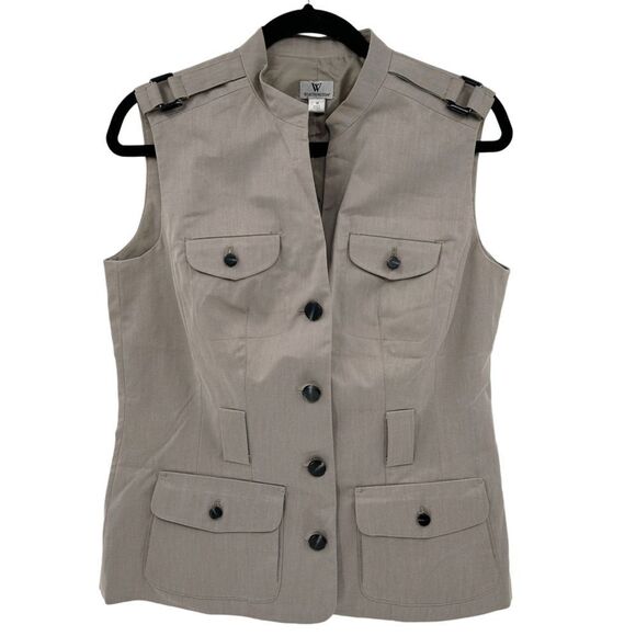 Worthington Sleeveless Button Up Trench Vest Beige Size Medium - Picture 1 of 11